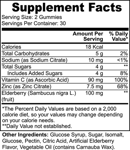 Gomitas para reforzar el sistema inmunitario (30 porciones, baya del saúco y vitamina C)